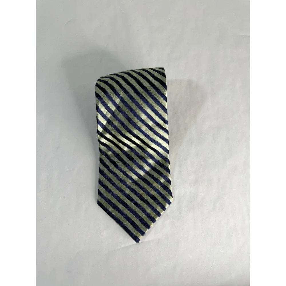 Calvin Klein Men's Silk Tie Navy Blue‎ & Light Green Diagonal Stripe Classic